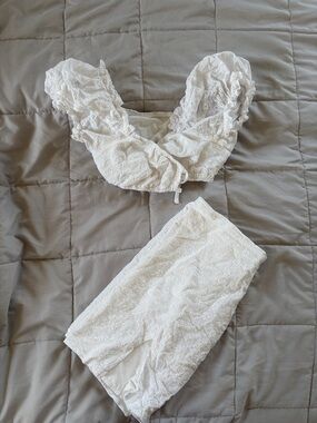 SHEIN White Eyelet Crop Top & Mini Skirt Set